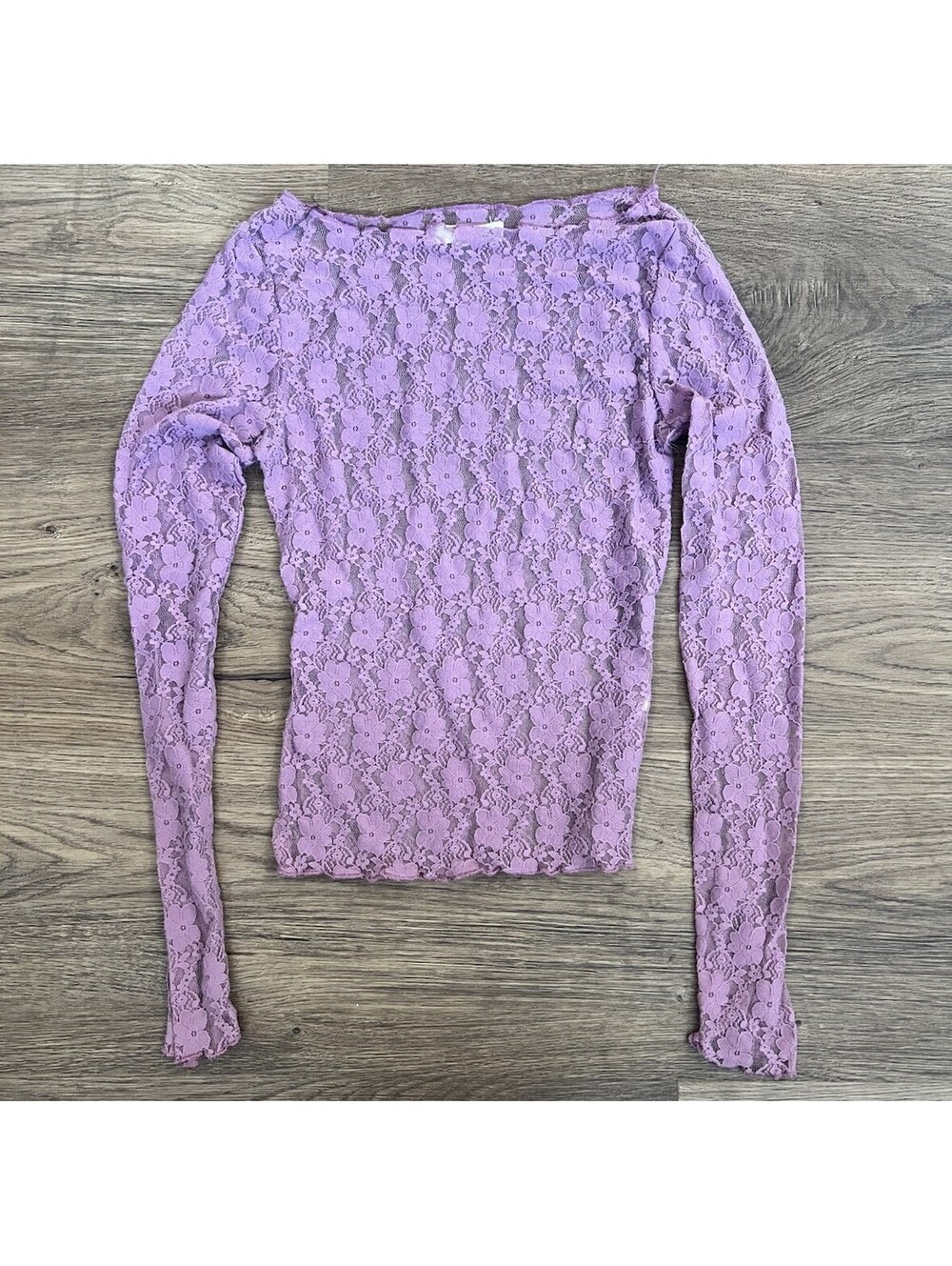 Rewind Lavender Sheer Floral Lace Long Sleeve Top Lilac Y2K Layering Tee S